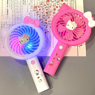 夜光 Hello Kitty 小風扇帶燈動漫 Kt 可愛卡通 USB 充電風扇旅行便攜手持風扇玩具女孩兒童
