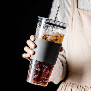 大象杯 飲料杯 超大容量耐高溫玻璃吸管杯女生冰美式咖啡奶茶1000ml透明喝水杯子