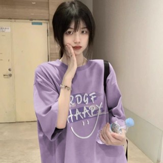 【砂糖夢境】100%純棉香芋紫色短袖T恤女夏季2025新款甜美系寬鬆oversize上衣