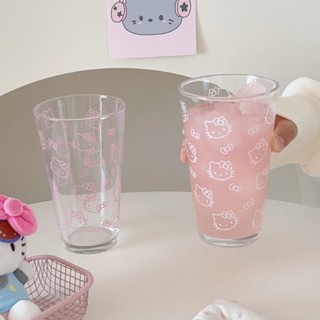 耐高溫玻璃杯可愛hellokitty水杯400ml大容量杯子果汁杯