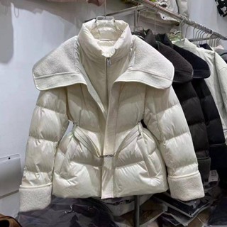 免運 抗寒-30° 韓國 東大門 高階爆款歐貨羊羔毛大翻領羽絨服女2024冬新款系帶收腰顯瘦白鴨絨保暖外套 羽絨 出國