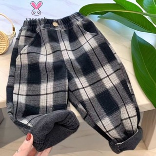100-150CM 秋冬款男童韓版黑白格加厚褲子 中兒童休閒一件式絨運動長褲 現貨 快速出貨