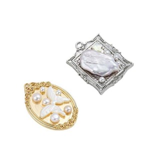 宏雲Hongyun-Ala新品-強保色銅包14k真金巴洛克阿飄珍珠相框橢圓長方形自製吊墜diy配件