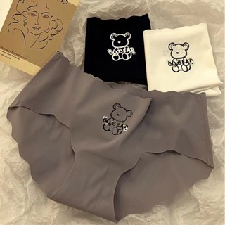 Ecmln 簡約冰絲中腰波浪腰舒適少女內衣可愛卡通印花透氣打底開襠三角褲