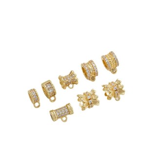 宏雲Hongyun-Ala新品-14K包金保色鑲鋯石車輪桶珠帶吊環雙面花托隔珠diy手工串珍珠配件