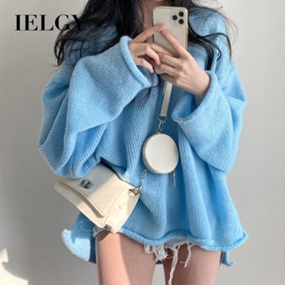 IELGY chic慵懶風V領寬鬆針織毛衣女