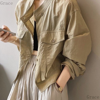 臺灣齣貨長袖防曬衣襯衫外套女 夏季新款韓版寬鬆防曬外套 短版薄款透氣上衣外套 短版薄外套女grace