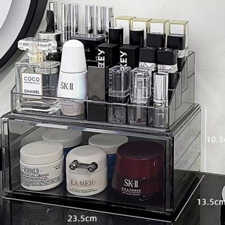 臺灣出貨 化妝品收納盒 桌面收納箱 口紅香水收納盒 面膜置物架 防塵 透明收納盒 抽屜式梳妝臺收納盒 壓克力置物架