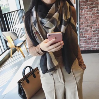 廠商直銷【可訂製 真絲 羊毛 圍巾 絲巾 頸巾】鞦鼕季棉麻圍巾絲巾女韓範防曬沙灘巾披肩度假旅遊出行經典格子紗t3393