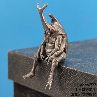 【古玩收藏】黃銅做舊 獨角仙 雙叉犀金龜寫實模擬昆蟲模型手辦車用中控臺擺件