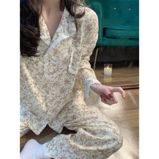 【有幸時光】ins甜美碎花睡衣女春秋夏季新款日系長袖長褲可外穿居家服套裝