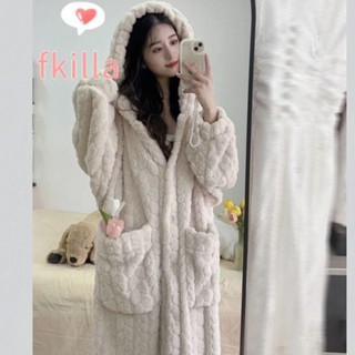 FKILLA連帽長袍,可愛的閒暇冬季睡衣,卡哇伊溫暖的珊瑚絨柔軟的睡衣