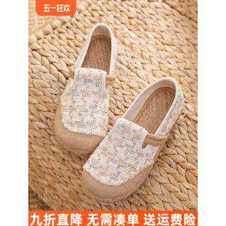 Fashion☆原創 老北京布鞋女平底小香風輕便防滑漁夫鞋透氣亞麻一腳蹬懶人繡花鞋 女鞋 民族風 高跟鞋