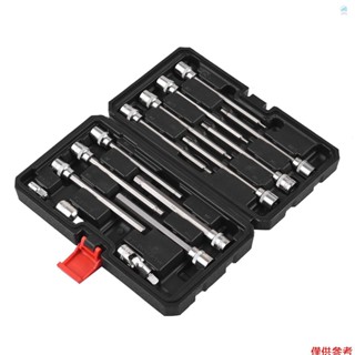 Crtw 15PCS 3/8" 驅動公制超長內六角套筒組 | 12片 | 尺寸 3mm – 10mm | 軸長 6" |