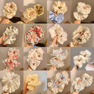 新品#韓係蕾絲大腸髮圈女高階感高彈力耐用橡皮筋頭花高顔值方巾髮繩ky
