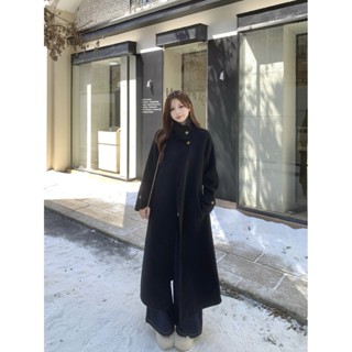 實拍2024年新款黑色毛呢大衣質冬季中長款翻領毛呢外套