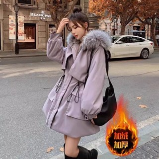 24冬季[新款超舒服]現貨冬季新款寬鬆連帽加絨加厚派剋服外套女大碼胖mm氣質顯瘦棉衣