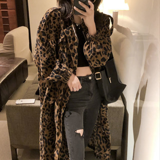 阿西的寶藏❤️曾小鹹 豹紋風衣女中長款鞦季2024流行新款韓版寬鬆工裝外套ins潮