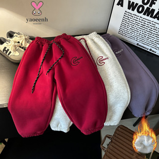 【YAOEENH】80-170CM 冬款男女童刷毛加厚保暖棉褲 中大童洋氣字母中性長褲 現貨 快速出貨