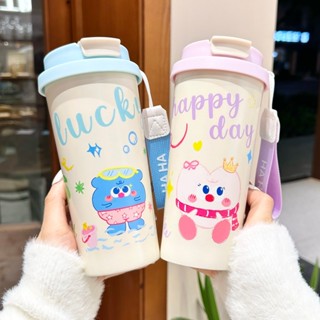 [包郵熱賣]2025新款雙飲咖啡杯 高顔值保溫杯 環保隨手杯 網紅爆款吸管杯 卡通可愛女士水壺 帶提手水杯 簡約杯子 W