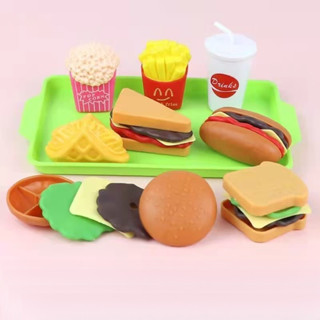 迷你廚房玩具模擬食品套裝適合兒童假裝玩漢堡三明治薯條和漢堡組裝遊戲教育禮物