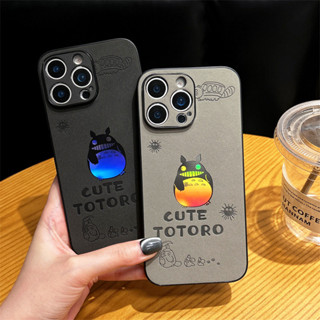 鐳射可愛龍貓手機殼適用於 IPhone 16 Pro Max 15 14 Pro 13 12 11 啞光柔軟雙色邊框防震