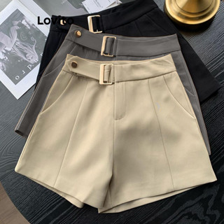 Lovito 女士休閒短褲素色不對稱金屬口袋短褲 LNL48148