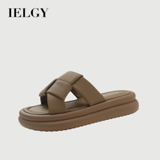 IELGY 韓國厚底休閒編織涼鞋女格紋平底軟底