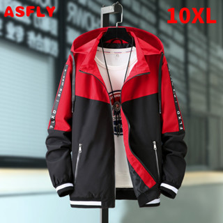 Asfly 9XL 10XL加大碼風衣外套男秋季休閒寬鬆可拆卸連帽外套10XL大碼男