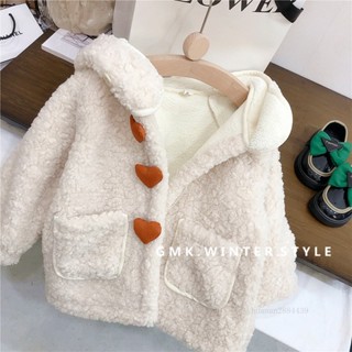 【全店免運】女童羊羔毛毛毛衣愛心外套秋冬款兒童新款加絨洋氣女大衣