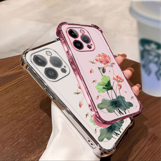【蓮花】外殼 iPhone 15 16 pro max 15 16 plus 手機殼矽膠四角保護透明殼 HH