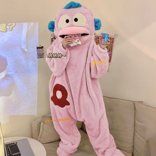 漢頓醜魚可愛搞怪連體情侶睡衣男女冬季加絨加厚珊瑚絨卡通家居服漢頓醜魚可愛奇異連體情侶睡衣男20241227