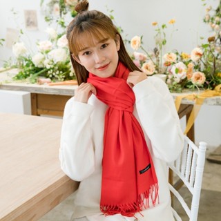 中國紅圍巾女素色仿羊絨百搭空調房保暖流蘇披肩圍脖5427
