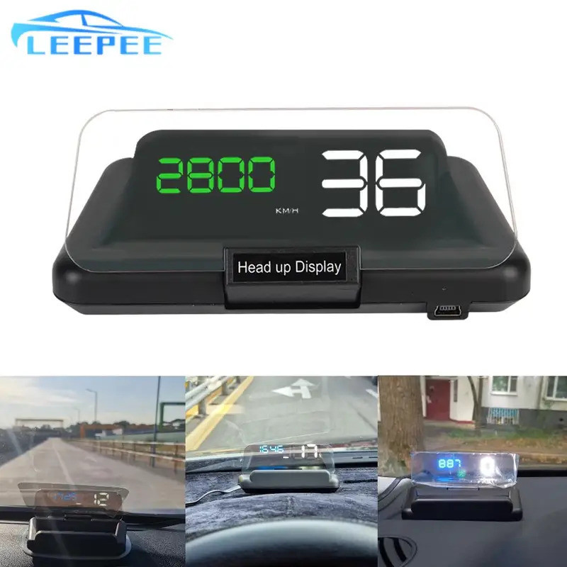 LEEPEE C500 鏡子 HUD 擋風玻璃投影儀汽車平視顯示器汽車電子水溫轉速電壓警報 OBD2 車速錶