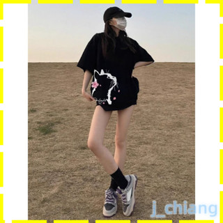 （全場低價衝量）黑色短袖女T恤夏2025新款夏季100%純棉大碼女裝胖mm寬鬆上衣ins（免運出貨）