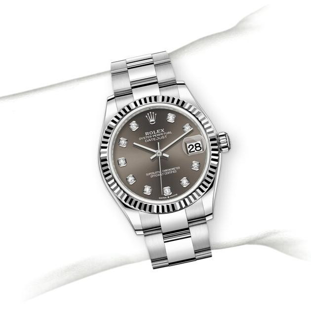 rolex勞力士日誌精鋼深灰鑲鑽機械女表278274