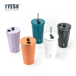 Tyeso 600ml便攜式咖啡杯保溫瓶不銹鋼可伸縮安裝吸管保冷熱車保溫杯瓶