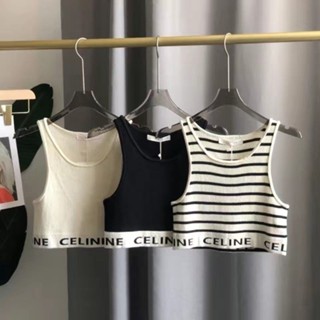 短版夏季美背新款字母打底條紋運動針織吊帶緊身無袖上衣外穿背心
