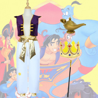 電影阿拉丁服裝兒童男孩阿拉伯魔法燈王子特諾萬聖節派對嘉年華角色扮演衣服皇冠棒套裝