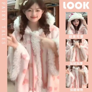 【睡衣專賣鋪】甜美可愛kitty貓睡衣女秋冬季加絨加厚慵懶風連帽家居服冬季睡袍