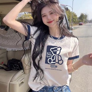 免運 臺灣出貨 【9860人好評】正肩純棉撞色短袖T恤上衣女夏季薄款2024年新款寬鬆顯瘦半袖ins潮限時下殺 012