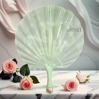 可開發票＋免運新款仿玉貝殻扇加厚耐用超涼快古風扇子蒲扇便攜式高檔一體手搖扇