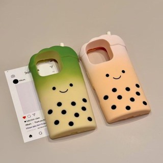 創意抹茶/珍珠奶茶手機殼適用於 iPhone 13/14/15/16/pro/max/promax/plus/case