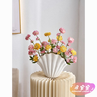 限時下殺 居家 好物 現代簡約陶瓷仿真花藝擺件ins風貝殻花瓶餐桌客廳插花幹花裝飾品