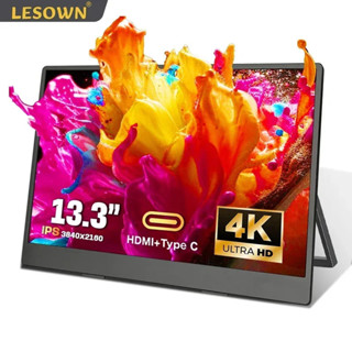 LESOWN 13.3 英寸 4K 便攜式顯示器超高清 3840x2160 IPS 液晶觸控式螢幕 VESA 擴充套件顯示器適用