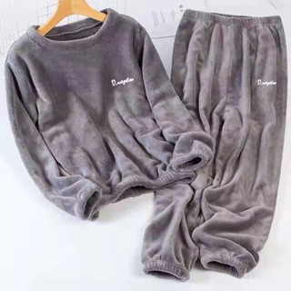 男士刷毛睡衣珊瑚絨睡衣舒適親膚寬鬆[D1123]暖暖套裝男女秋冬情侶懶人家居服珊瑚絨新款加絨加厚睡衣睡褲套裝