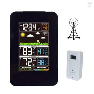 多功能氣象站室內/室外溫度計溫濕度監測器 12 小時/24 小時電子鬧鐘天氣預報時鐘,適用於家庭辦公室臥室餐廳