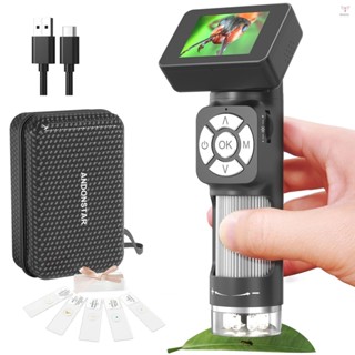 Ad112 便攜式袖珍 500X 顯微鏡套件 2 英寸 LCD 螢幕手持數碼顯微鏡,帶 8 個可調節 LED 燈,支援兒