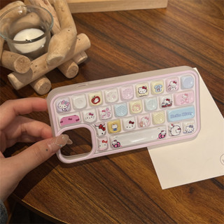 全新 Ins 粉色 Hello Kitty 圖案鍵盤手機殼防摔手機殼適用於 iPhone 16 Promax 15 Pr