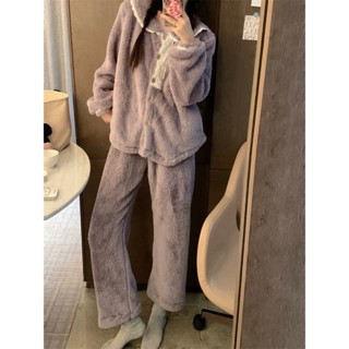 【有幸時光】宮廷公主風珊瑚絨睡衣女 秋冬季新款加厚絨保暖毛絨絨家居服套裝